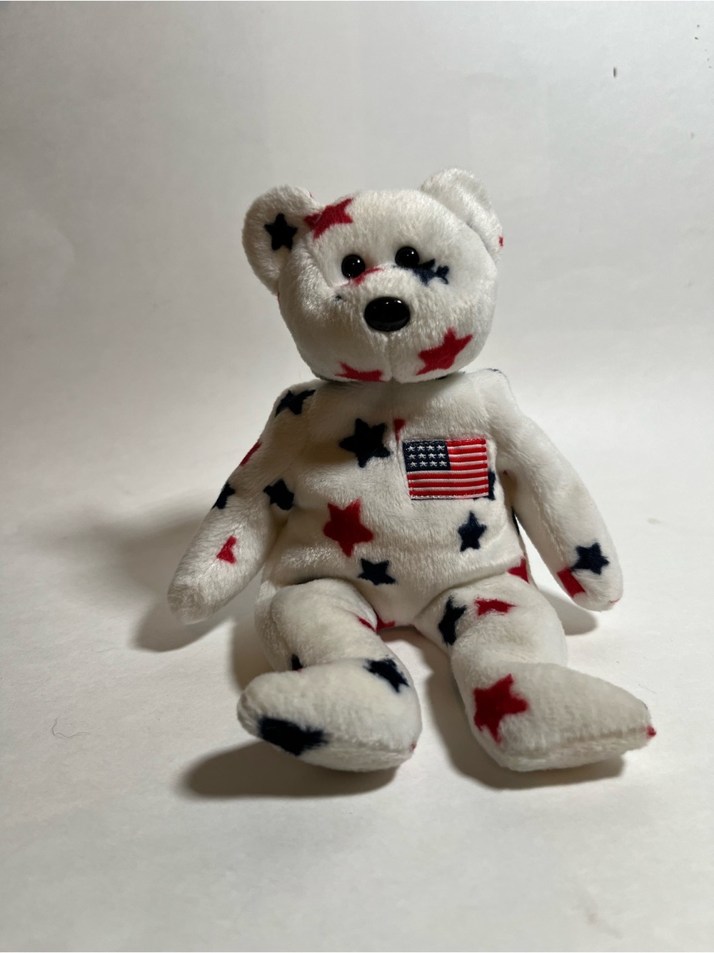 Patriotic Star beanie baby Bear - White with Red & Blue Stars